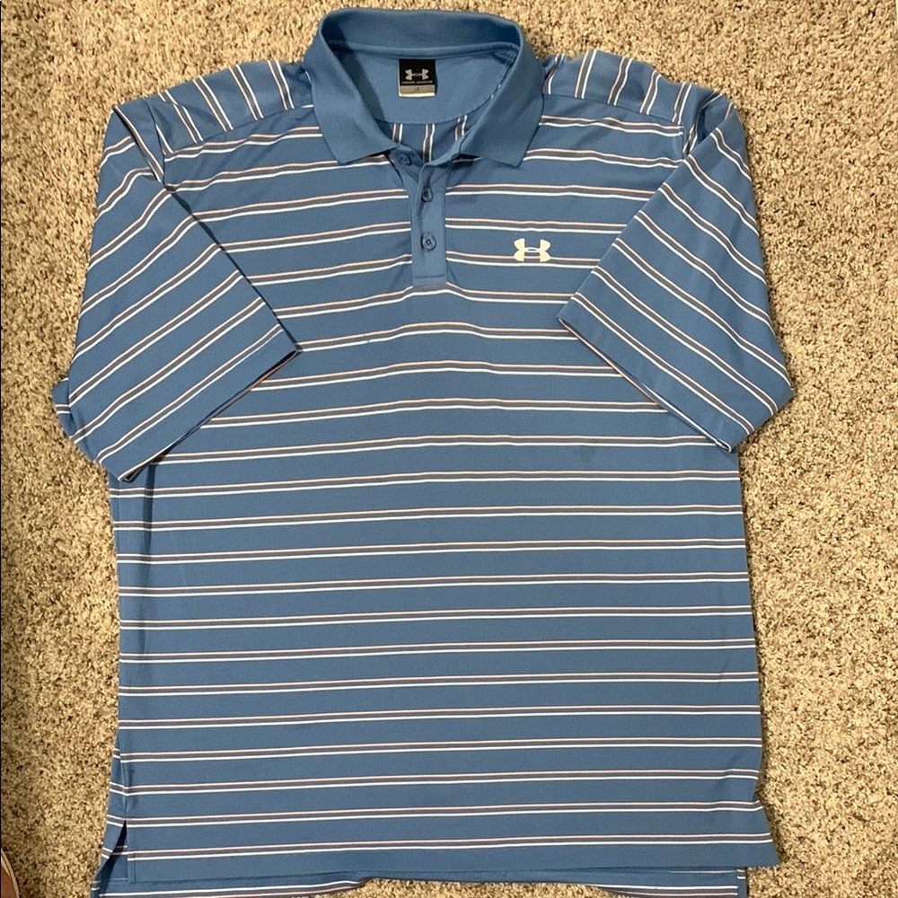 Under Armour Blue and White Striped Polo Shirt